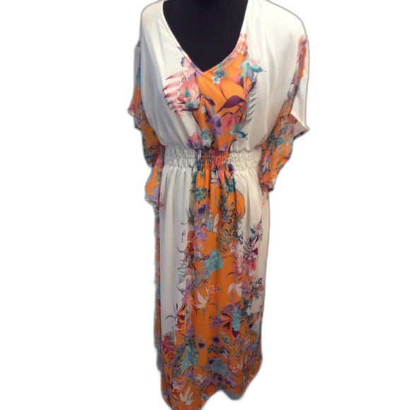 Boho Maxi Floral Printed Long Kimono Dress Style V Neck XL Kaftan Duster - Picture 1 of 7